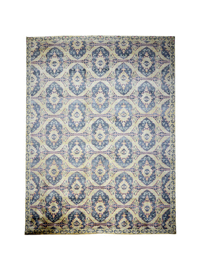 Get trendy with Charcoal, Gold and Ivory Transitional Damask Pure Silk Handknotted Area Rug - Transitional Rugs available at Jaipur Oriental Rugs. Grab yours for $5625.00 today!