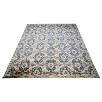 Get trendy with Charcoal, Gold and Ivory Transitional Damask Pure Silk Handknotted Area Rug - Transitional Rugs available at Jaipur Oriental Rugs. Grab yours for $5625.00 today!