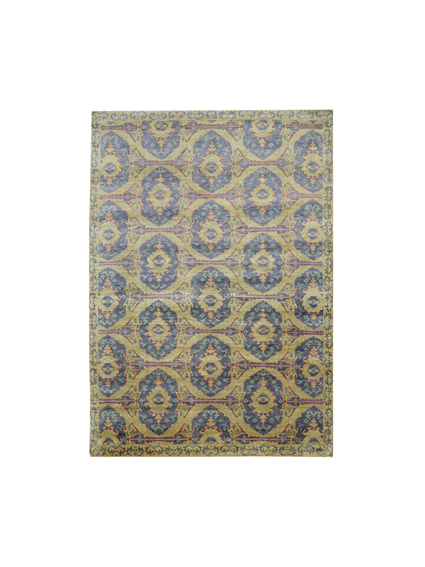 Blue and Camel Silk Transitional Handknotted Area Rug 5.11x8.6ft 180x259Cms