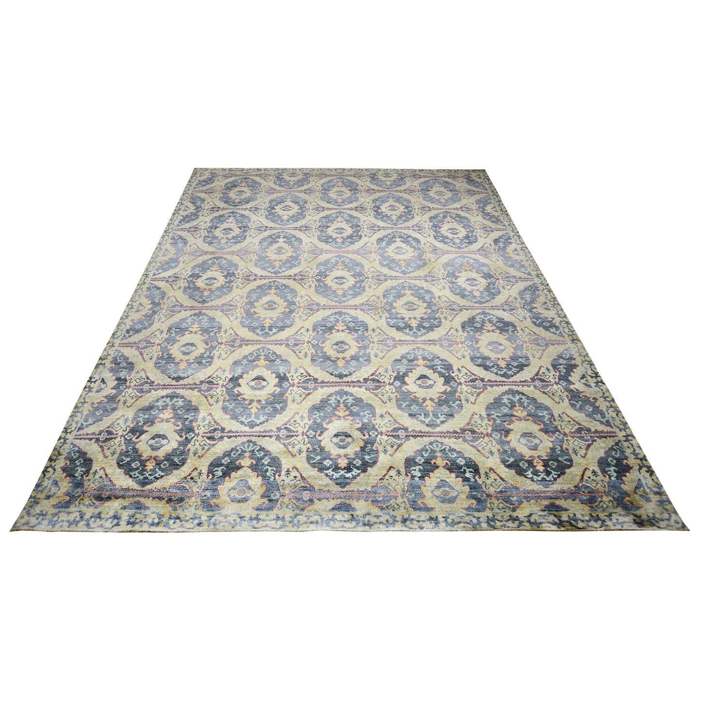 Charcoal and Gold Pure Silk Transitional Handknotted Area Rug