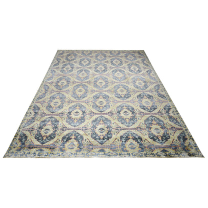 Charcoal and Gold Pure Silk Transitional Handknotted Area Rug