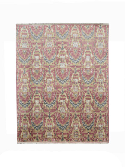 Red and Ivory, Pure Silk Traditional Ikat Handknotted 7.9x9.11Ft 236x303Cms Area Rug
