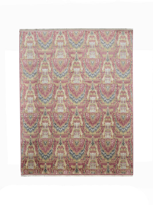 Red and Ivory, Pure Silk Traditional Ikat Handknotted 7.9x9.11Ft 236x303Cms Area Rug