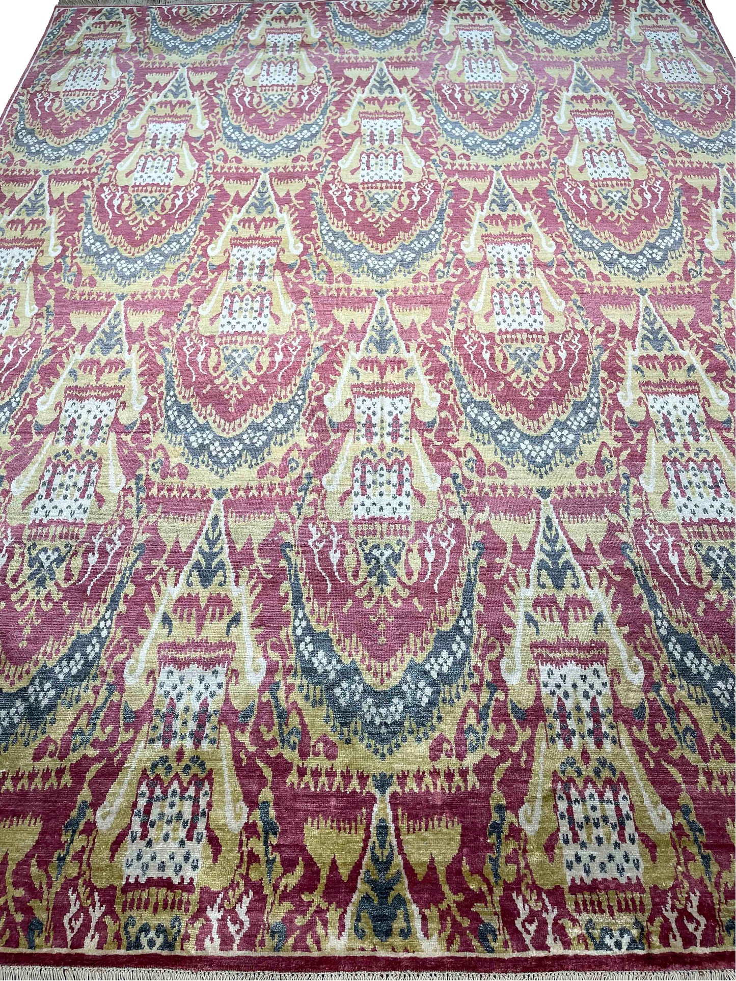 Red and Ivory, Pure Silk Traditional Ikat Handknotted 7.9x9.11Ft 236x303Cms Area Rug