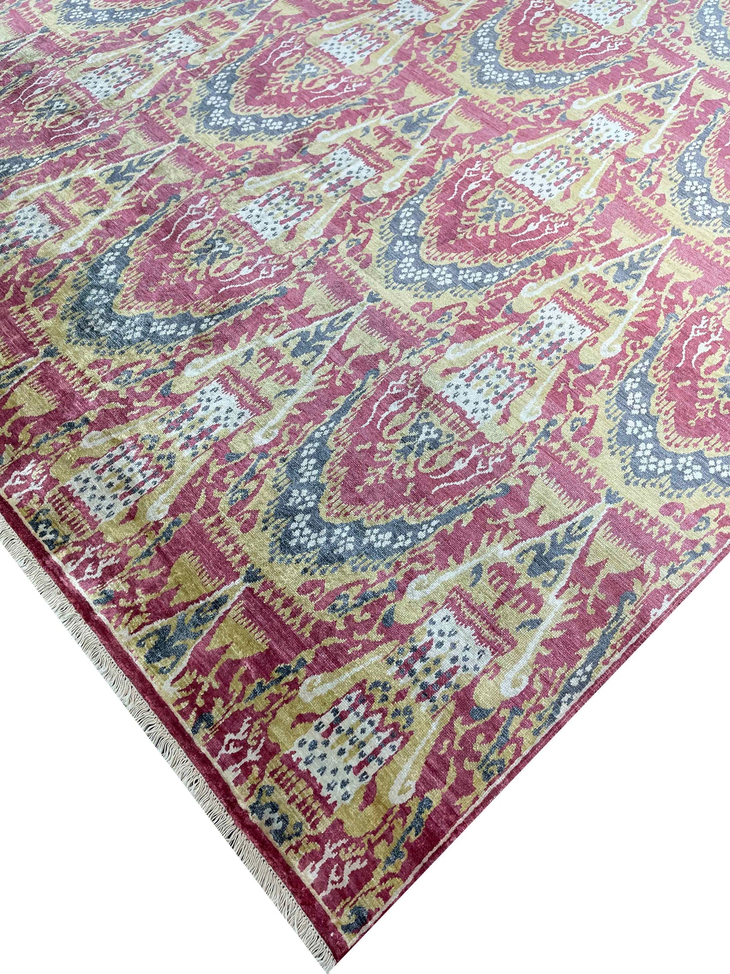 Red and Ivory, Pure Silk Traditional Ikat Handknotted 7.9x9.11Ft 236x303Cms Area Rug