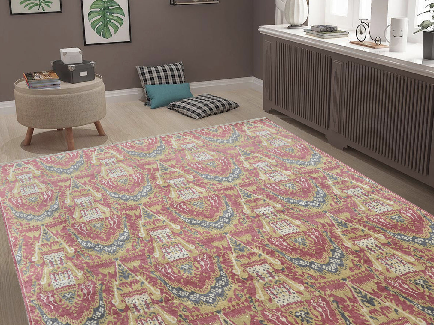 Red and Ivory, Pure Silk Traditional Ikat Handknotted 7.9x9.11Ft 236x303Cms Area Rug