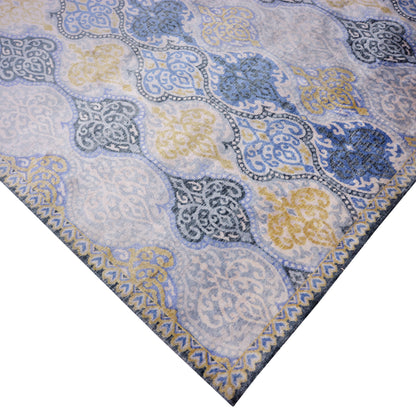 Wazir Silver, Gold and Light Blue Transitional Damask Handknotted Area Rug