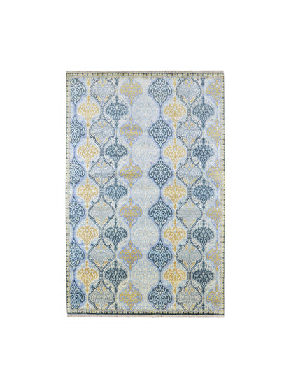 Blue and Blue Silk Transitional Handknotted Area Rug 5.11x9ft 180x273Cms