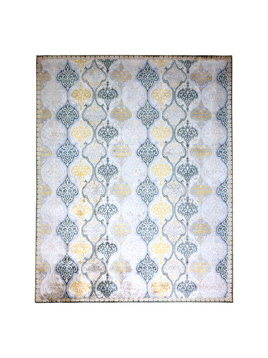 Wazir Light Blue, Silver Transitional Damask Handknotted Area Rug