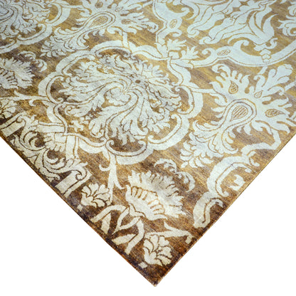 Elegacy Camel, Brown and Ivory Transitional Damask Pure Silk Handknotted Area Rug