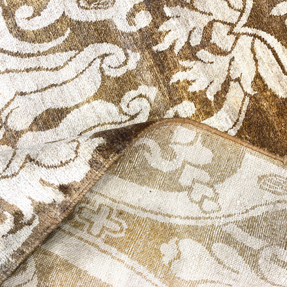 Elegacy Camel, Brown and Ivory Transitional Damask Pure Silk Handknotted Area Rug