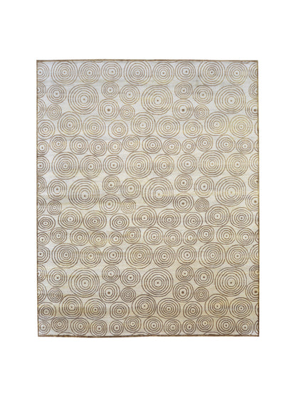 Ivory, Brown Pure Silk Modern Handknotted Area Rug 7.11x9.10ft 242x299Cms