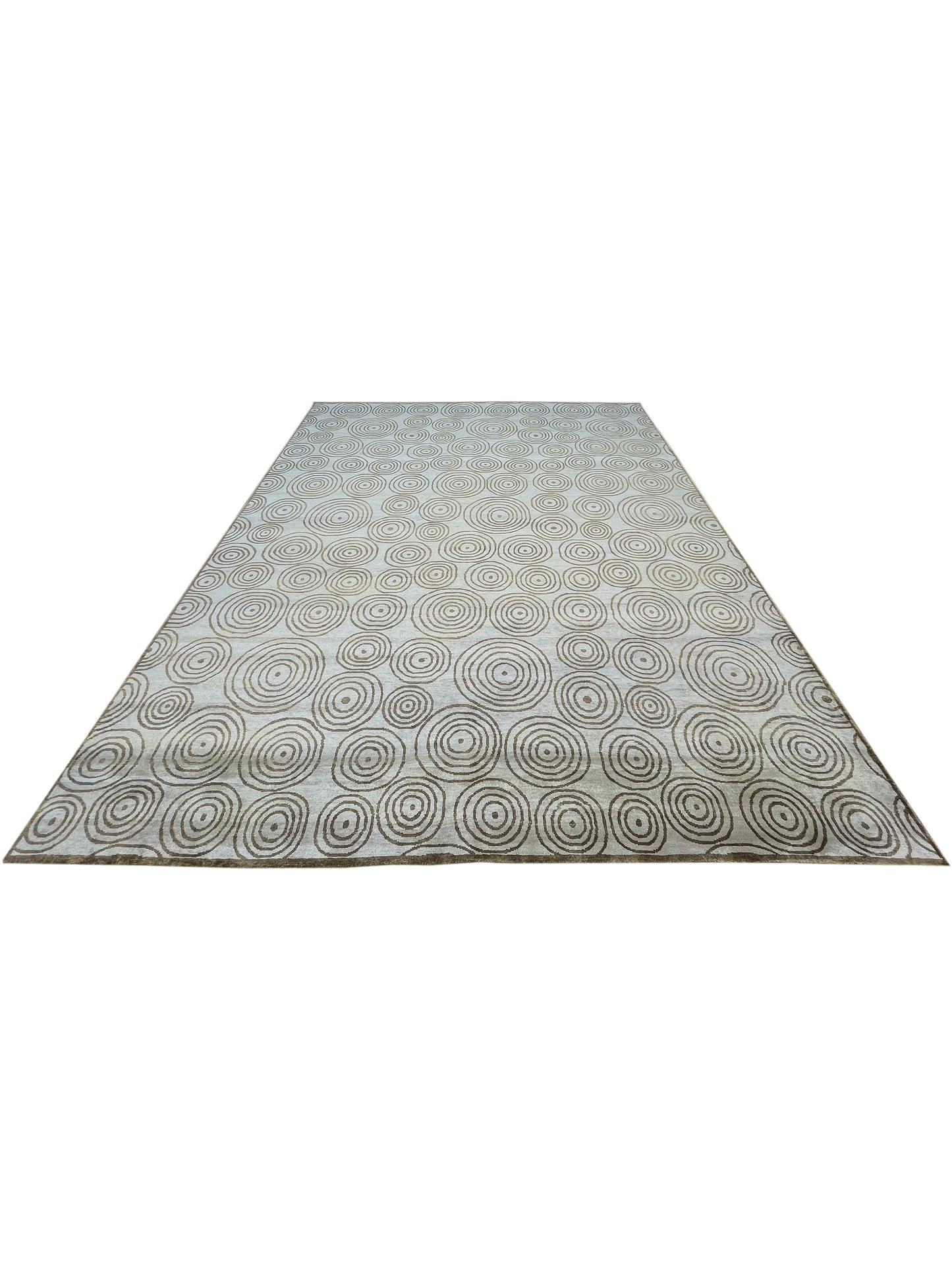 Ivory, Brown Pure Silk Modern Handknotted Area Rug 7.11x9.10ft 242x299Cms