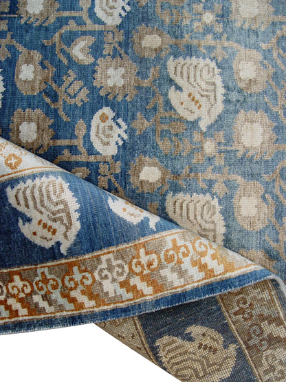 Blue and Ivory Pure Silk Handknotted Area Rug 5.11x8.10ft 180x269Cms