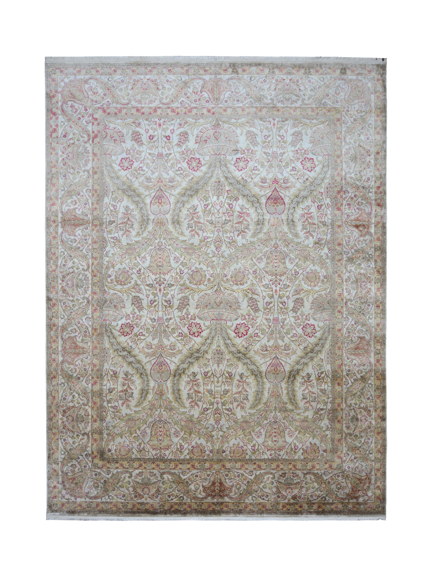 Ivory Grey, Pure Silk Transitional Handknotted 9.1x12.2Ft 277x370Cms Area Rug