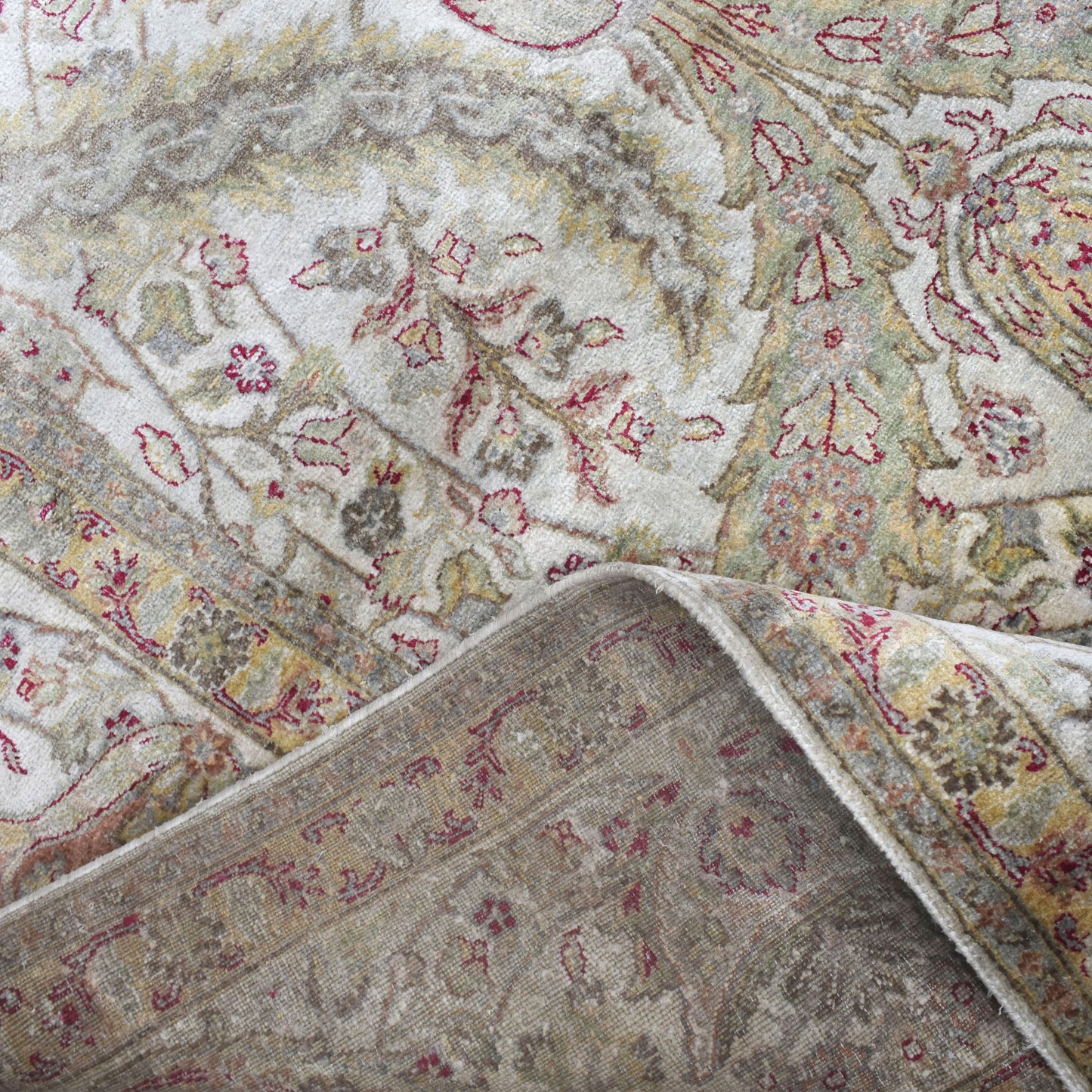 Ivory Grey, Pure Silk Transitional Handknotted 9.1x12.2Ft 277x370Cms Area Rug