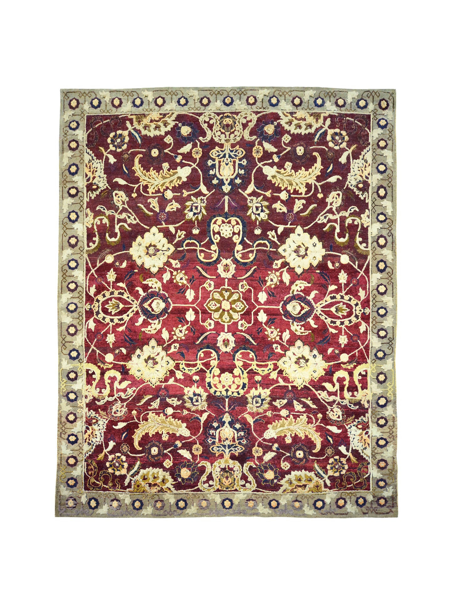 Mughal Darbar Red and Ivory Traditional Silk and Wool Handknotted Area Rug