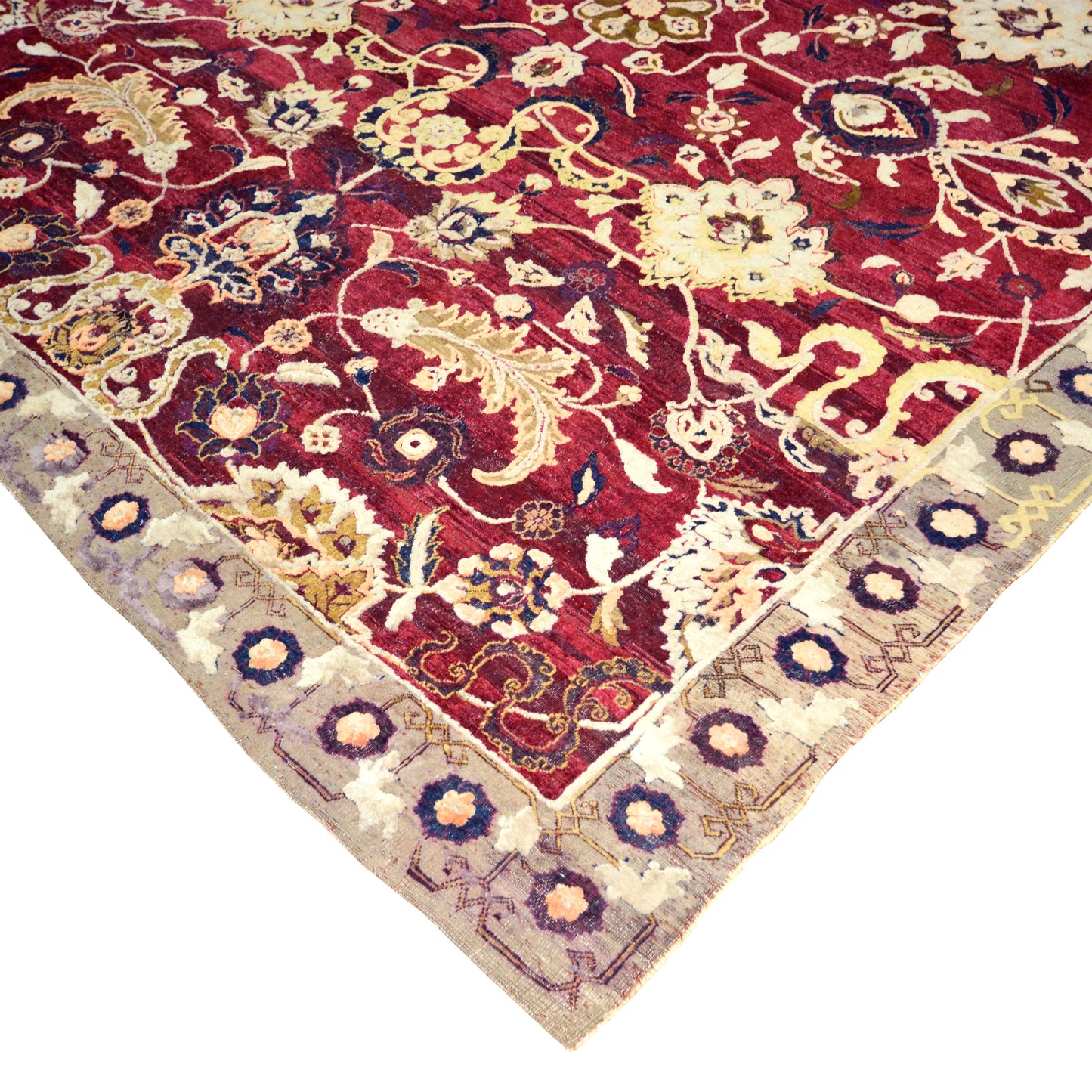 Mughal Darbar Red and Ivory Traditional Silk and Wool Handknotted Area Rug