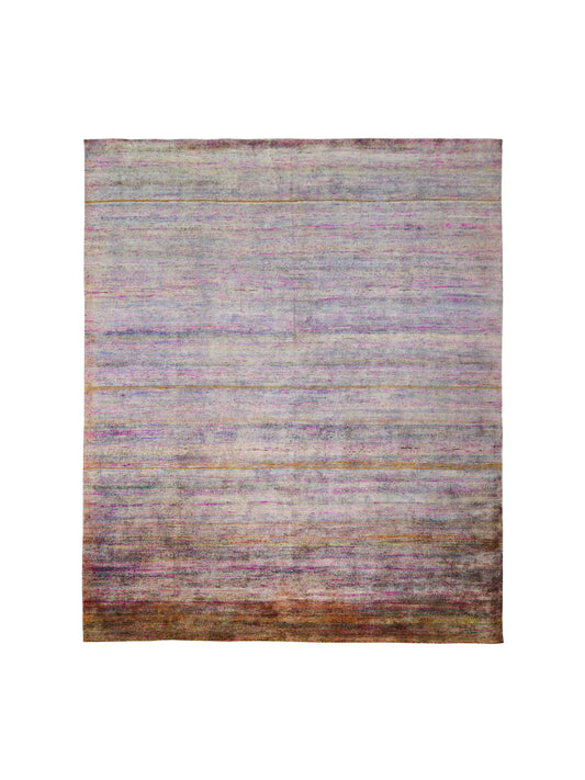 Brown Pink, Pure Sari Silk Modern Solid Handknotted 7.11x10.0Ft 240x305Cms Area Rug