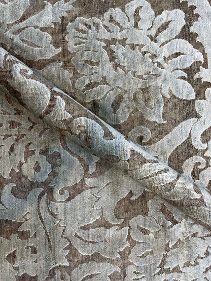 Brown and Grey, Silk and Wool Oxidized Modern Damask Handknotted 5.8x8.8Ft 171x262Cms Area Rug