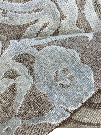 Brown and Grey, Silk and Wool Oxidized Modern Damask Handknotted 5.8x8.8Ft 171x262Cms Area Rug