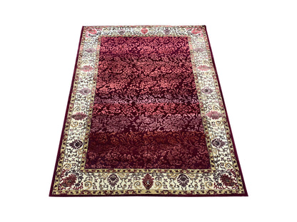 Red and Ivory Viscose and Wool Transitional Handknotted Area Rug 4.0x5.9ft 123x174Cms