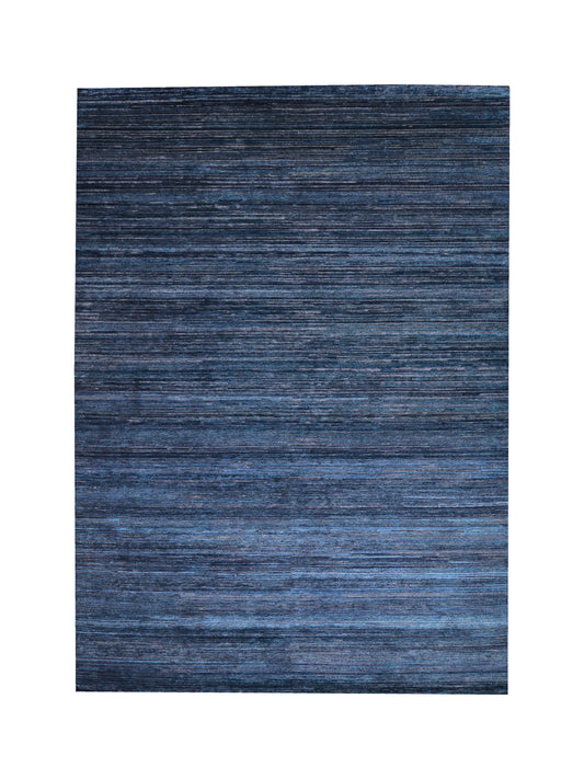 Black and Blue, Silk Wool Oxidized Modern Solid Handknotted 8.10x12.3ft 269x373Cms Area Rug