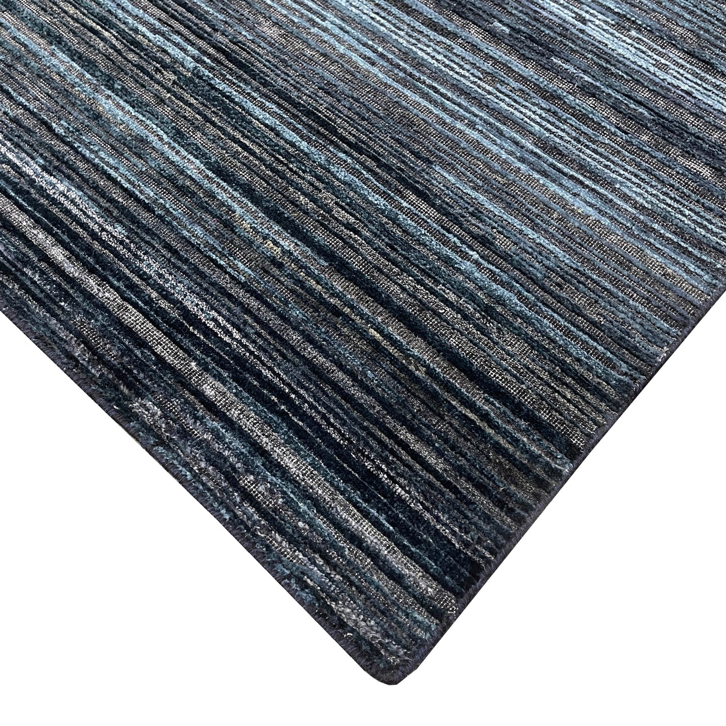 Black and Blue, Silk Wool Oxidized Modern Solid Handknotted 8.10x12.3ft 269x373Cms Area Rug