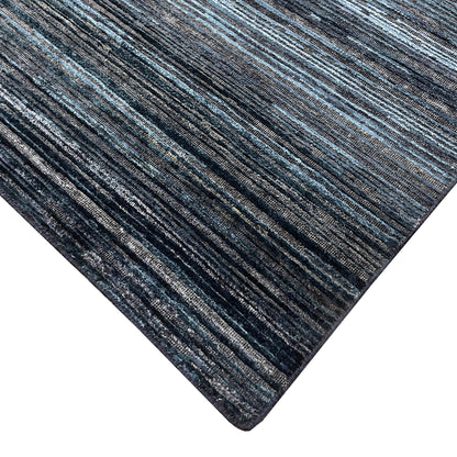 Black and Blue, Silk Wool Oxidized Modern Solid Handknotted 8.10x12.3ft 269x373Cms Area Rug