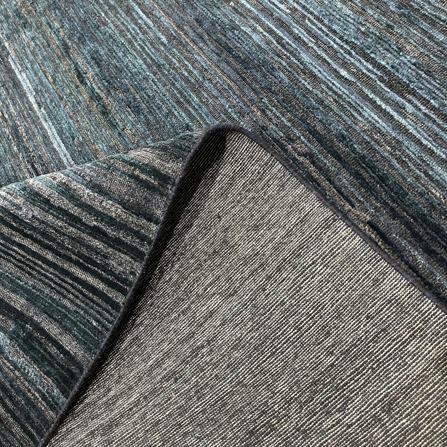 Black and Blue, Silk Wool Oxidized Modern Solid Handknotted 8.10x12.3ft 269x373Cms Area Rug