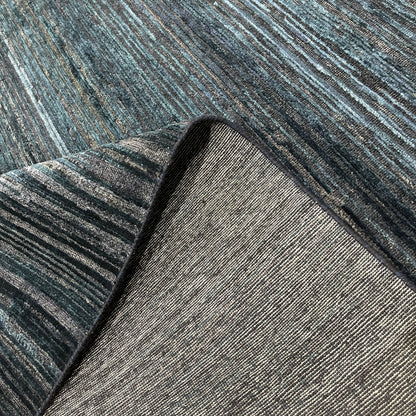 Black and Blue, Silk Wool Oxidized Modern Solid Handknotted 8.10x12.3ft 269x373Cms Area Rug