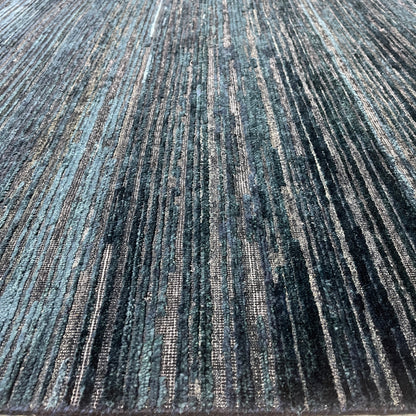 Black and Blue, Silk Wool Oxidized Modern Solid Handknotted 8.10x12.3ft 269x373Cms Area Rug