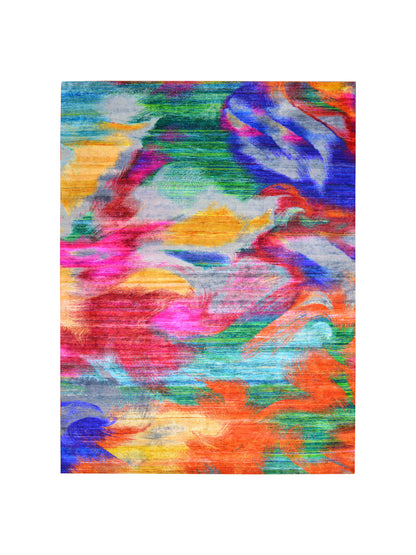 Multy Grey Sari Silk Wool Oxidized Abstract Modern Handknotted 8.11x11.10ft 272x361cms Area Rug