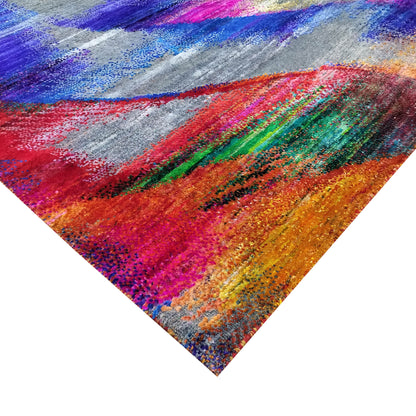 Multy Grey Sari Silk Wool Oxidized Abstract Modern Handknotted 8.11x11.10ft 272x361cms Area Rug