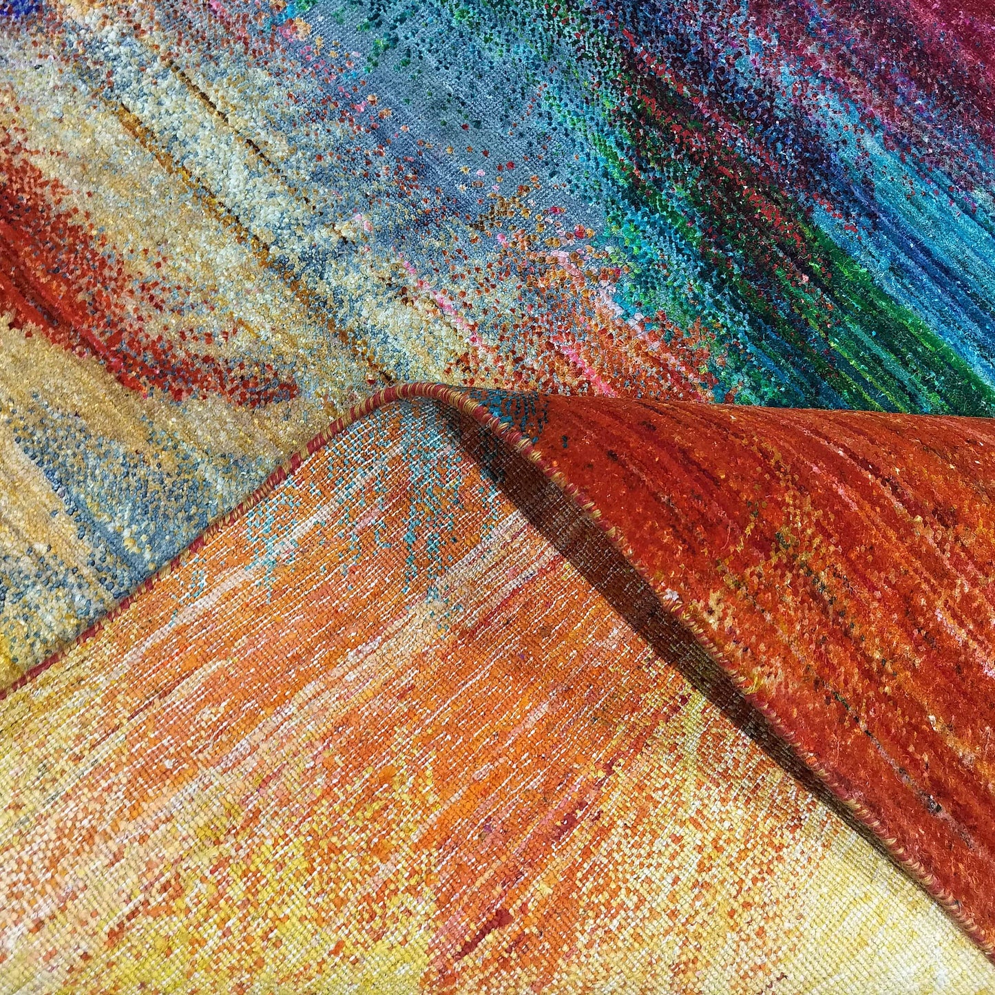 Multy Grey Sari Silk Wool Oxidized Abstract Modern Handknotted 8.11x11.10ft 272x361cms Area Rug