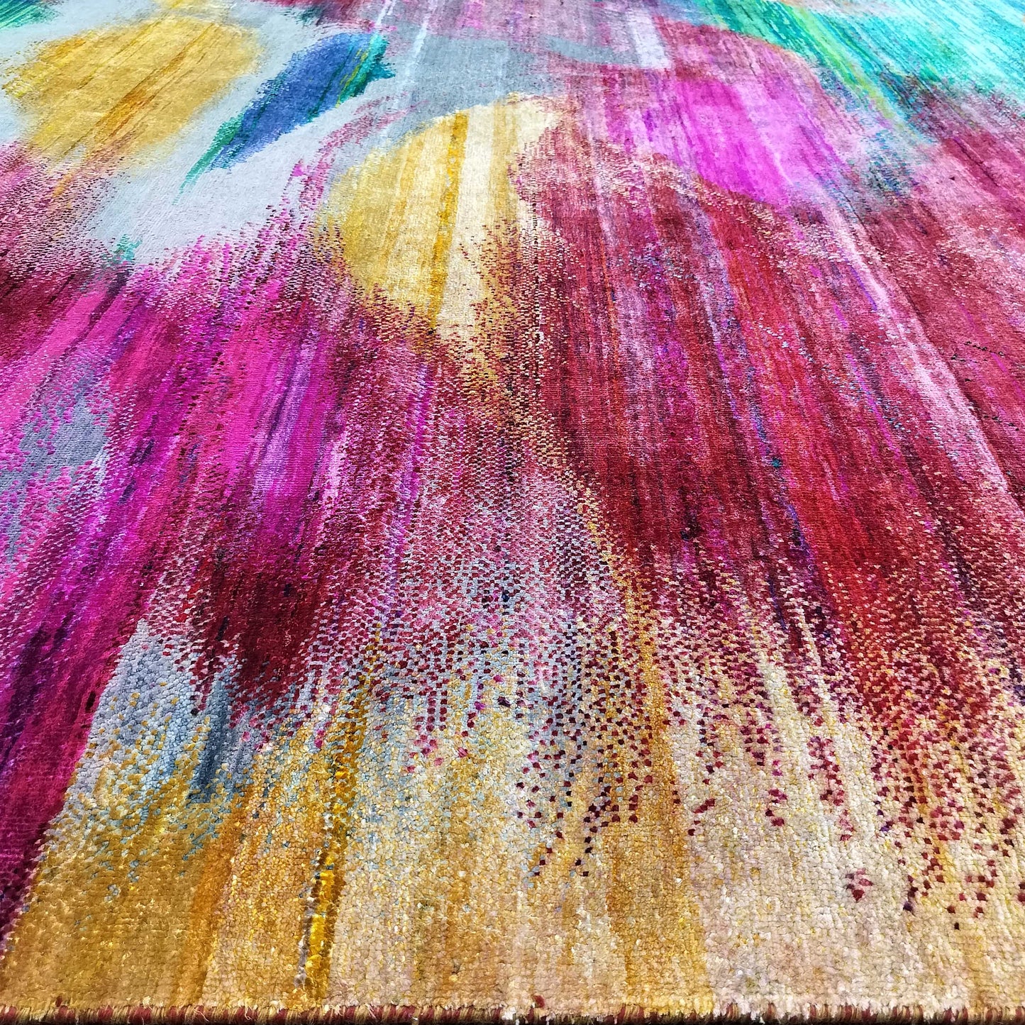 Multy Grey Sari Silk Wool Oxidized Abstract Modern Handknotted 8.11x11.10ft 272x361cms Area Rug