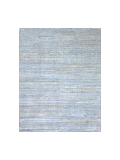 Beige L. Blue , Silk Wool Oxidized Textured Modern Handknotted 7.11x9.11Ft 241x302Cms Area Rug