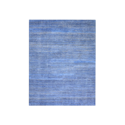 Beige L. Blue , Silk Wool Oxidized Textured Modern Handknotted 7.11x9.11Ft 241x302Cms Area Rug