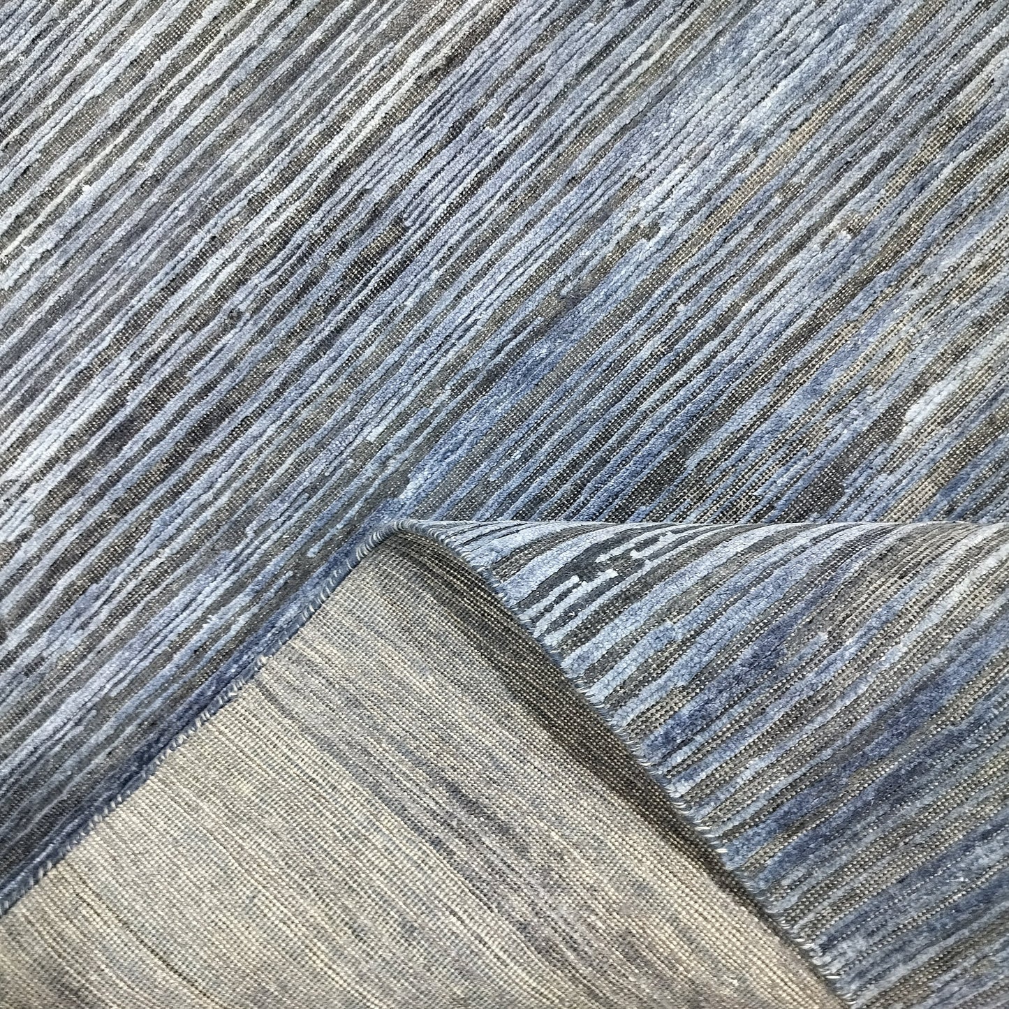 Blue and Grey, Silk and Wool Oxidized Modern Handknotted 7.10x10.1Ft 238x306Cms Area Rug