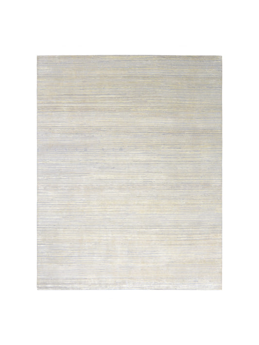 Beige Blue, Silk Wool Modern Textured Handknotted 8.0x9.9Ft 245x298Cms Area Rug