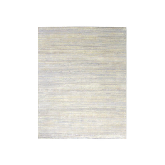 Beige Blue, Silk Wool Modern Textured Handknotted 8.0x9.9Ft 245x298Cms Area Rug