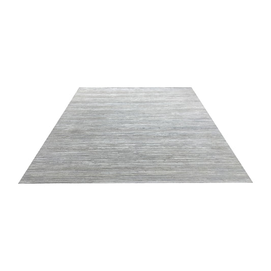 Beige Blue, Silk Wool Modern Textured Handknotted 8.0x9.9Ft 245x298Cms Area Rug