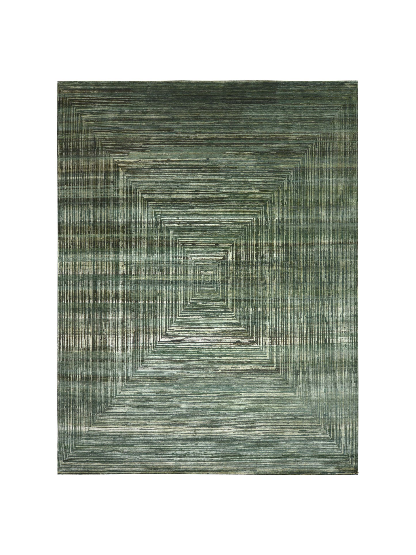 Deep Green, Silk Wool Oxidized Modern Handknotted 9.0x12.0Ft 274x365Cms Area Rug