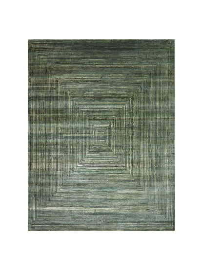 Deep Green, Silk Wool Oxidized Modern Handknotted 9.0x12.0Ft 274x365Cms Area Rug