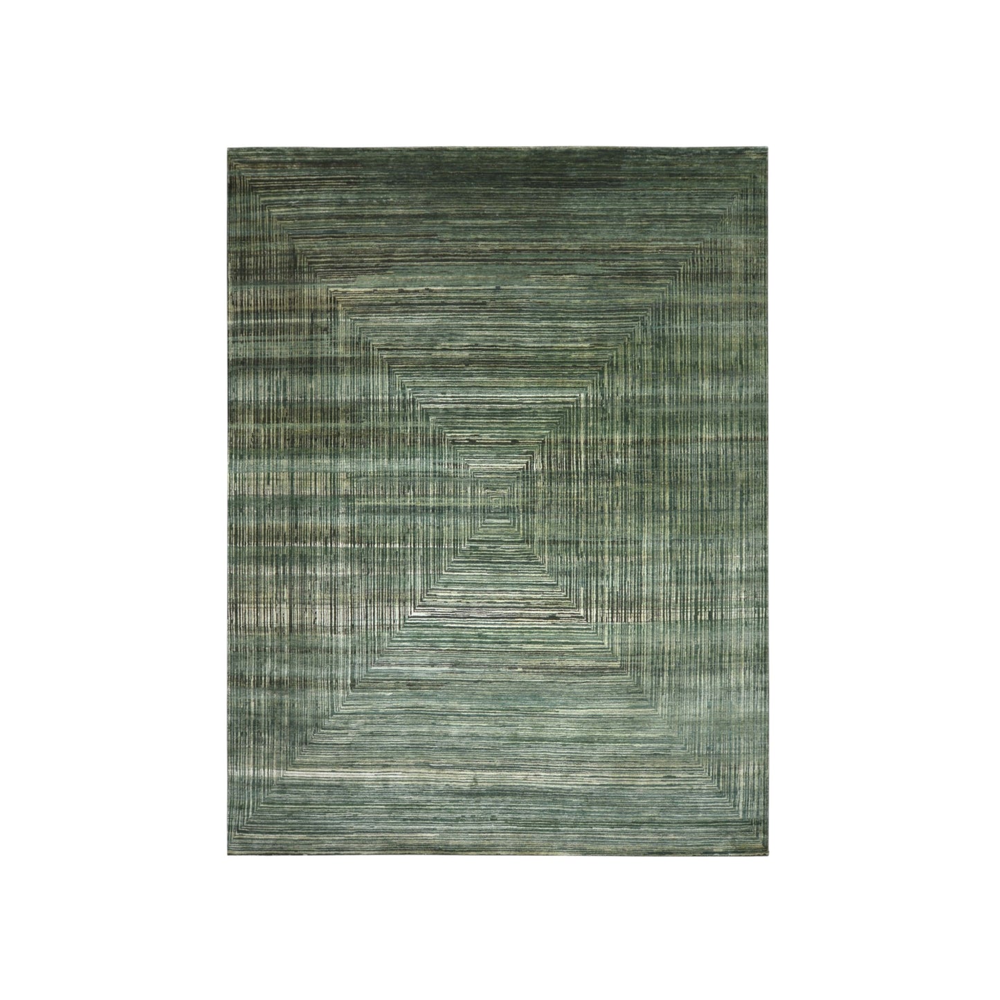 Deep Green, Silk Wool Oxidized Modern Handknotted 9.0x12.0Ft 274x365Cms Area Rug