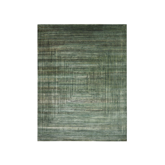 Deep Green, Silk Wool Oxidized Modern Handknotted 9.0x12.0Ft 274x365Cms Area Rug
