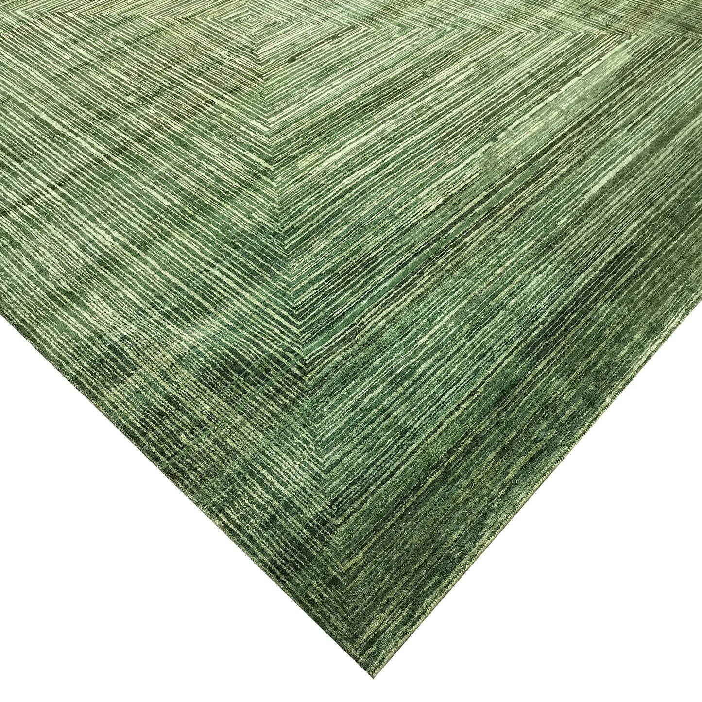 Deep Green, Silk Wool Oxidized Modern Handknotted 9.0x12.0Ft 274x365Cms Area Rug
