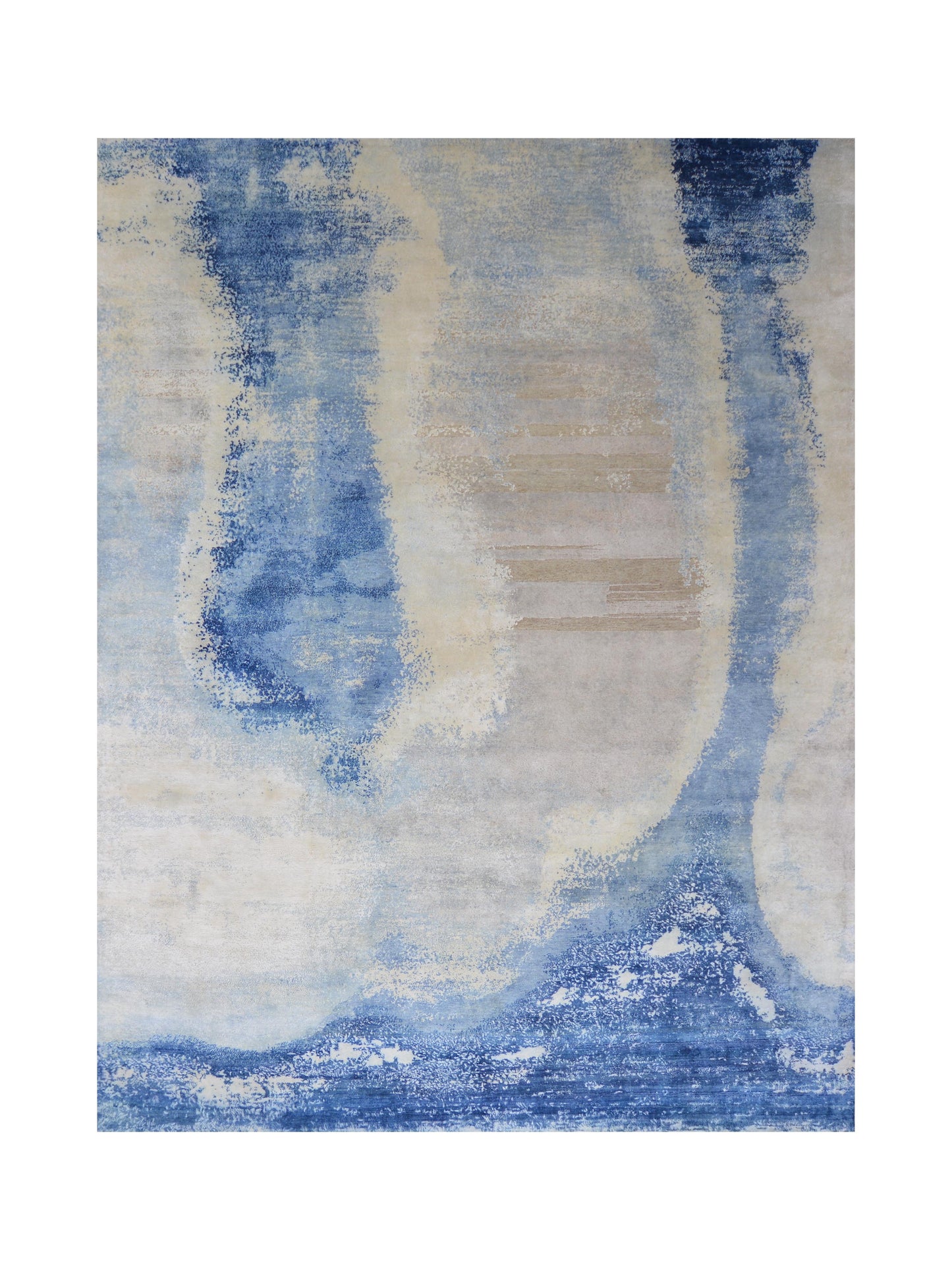 Grey and Blue, Silk Wool Modern Abstract Handknotted 8.11x11.9ft 273x358Cms Area Rug