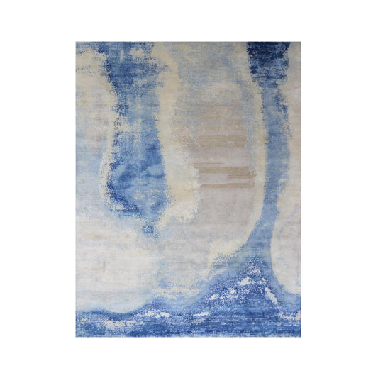 Grey and Blue, Silk Wool Modern Abstract Handknotted 8.11x11.9ft 273x358Cms Area Rug