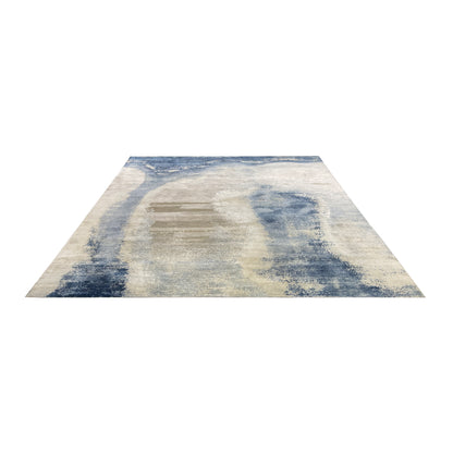Grey and Blue, Silk Wool Modern Abstract Handknotted 8.11x11.9ft 273x358Cms Area Rug